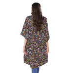 Graffiti Donut Pattern Print Open Front Beach Cover Up