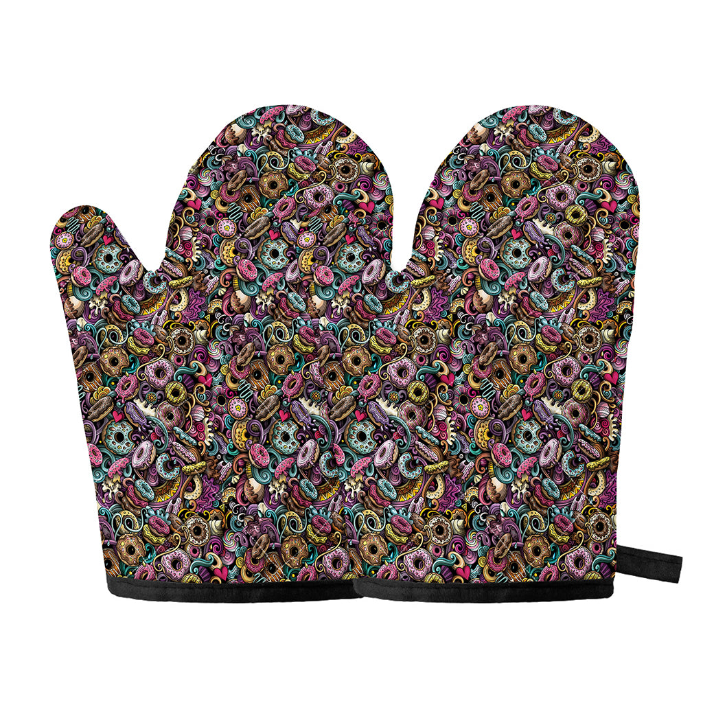 Graffiti Donut Pattern Print Oven Mitts