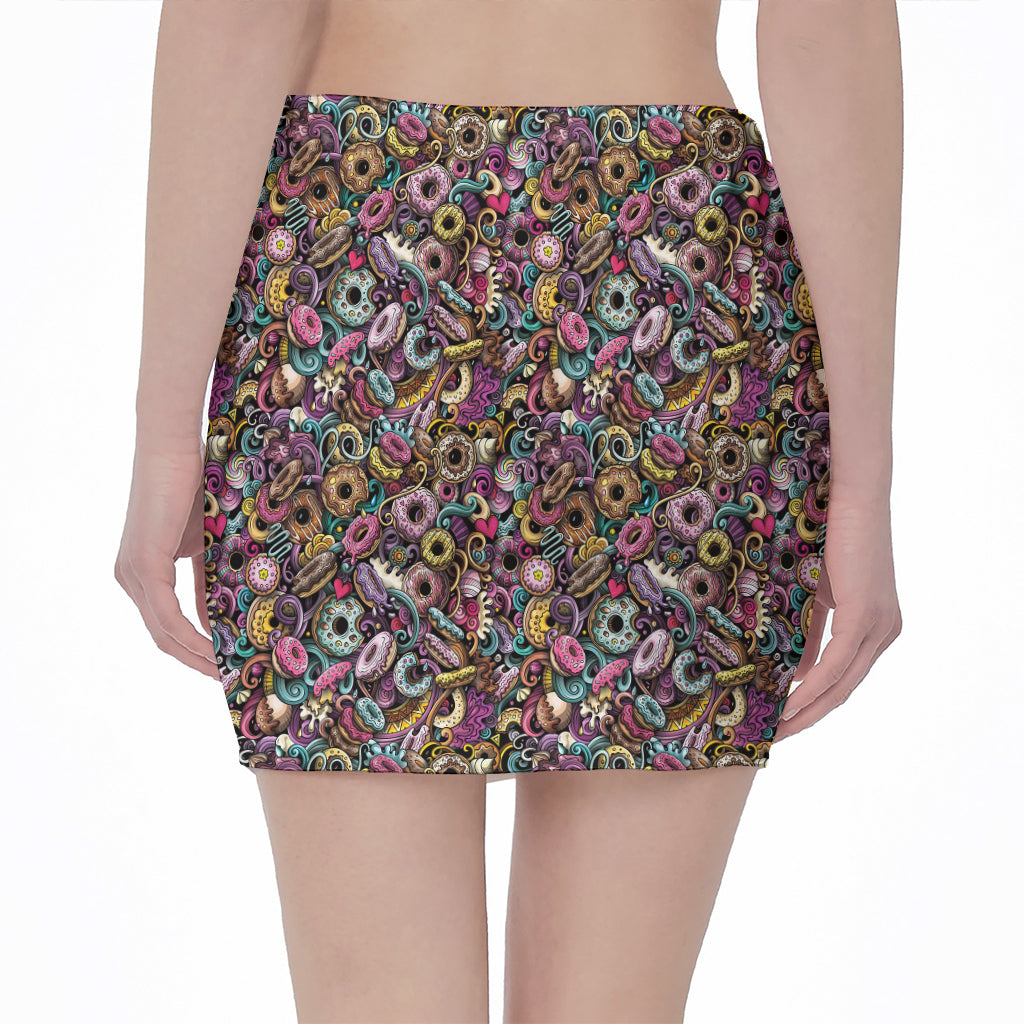 Graffiti Donut Pattern Print Pencil Mini Skirt