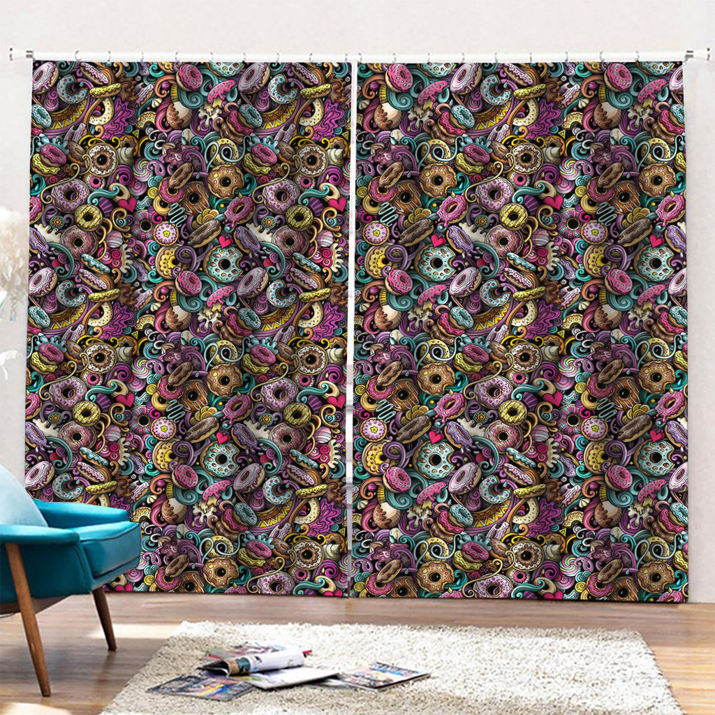 Graffiti Donut Pattern Print Pencil Pleat Curtains