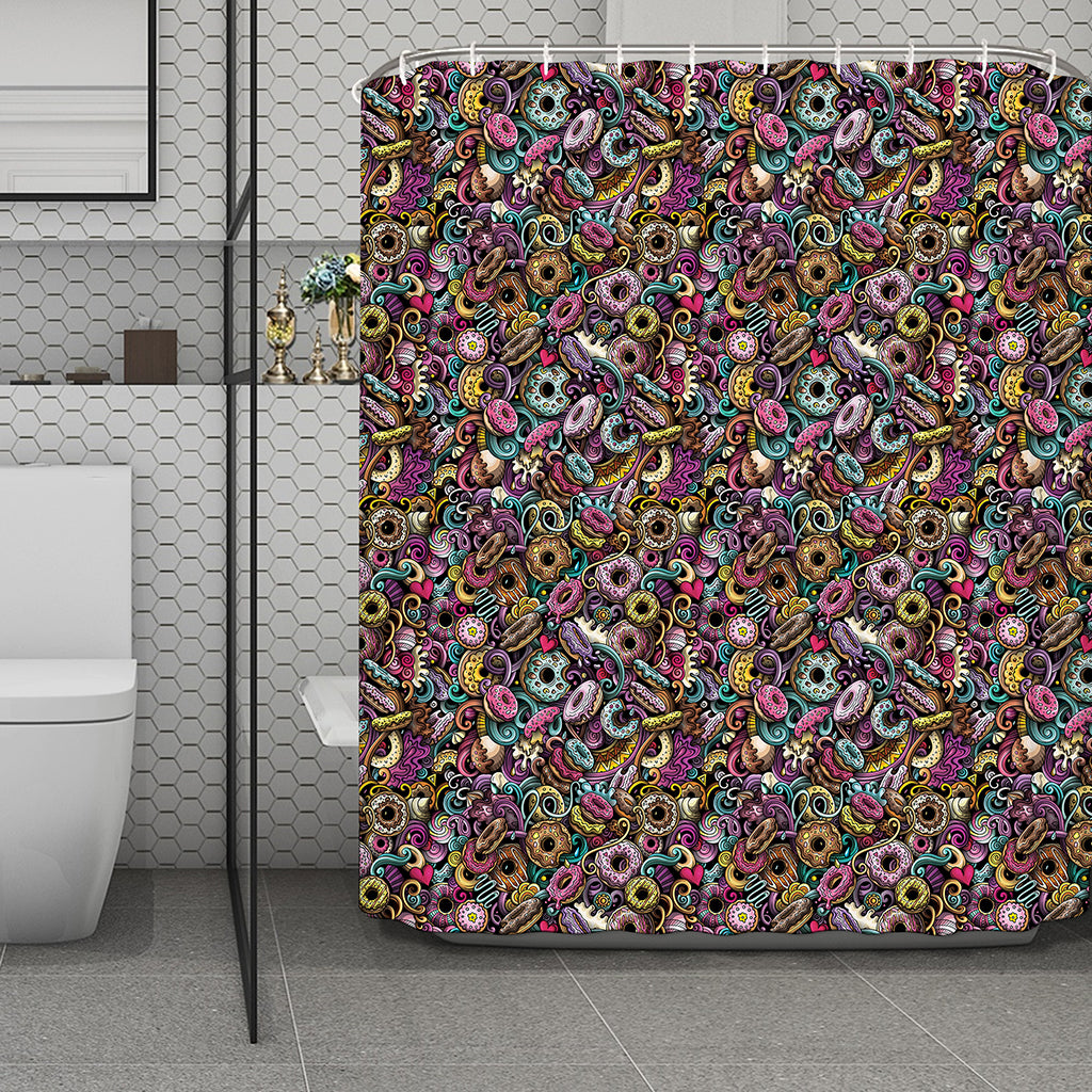 Graffiti Donut Pattern Print Polyester Shower Curtain
