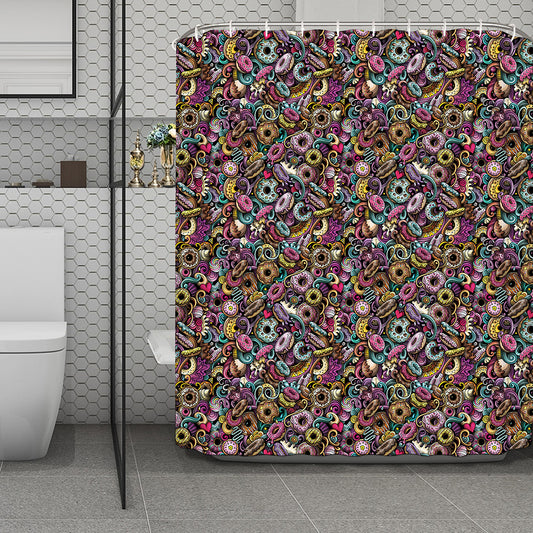 Graffiti Donut Pattern Print Polyester Shower Curtain