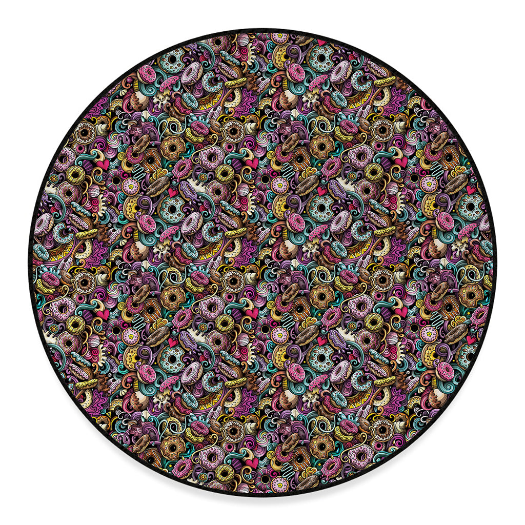 Graffiti Donut Pattern Print Round Floor Mat