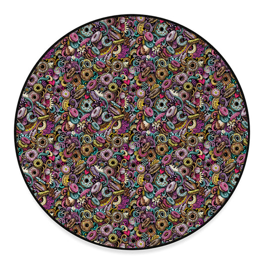 Graffiti Donut Pattern Print Round Floor Mat