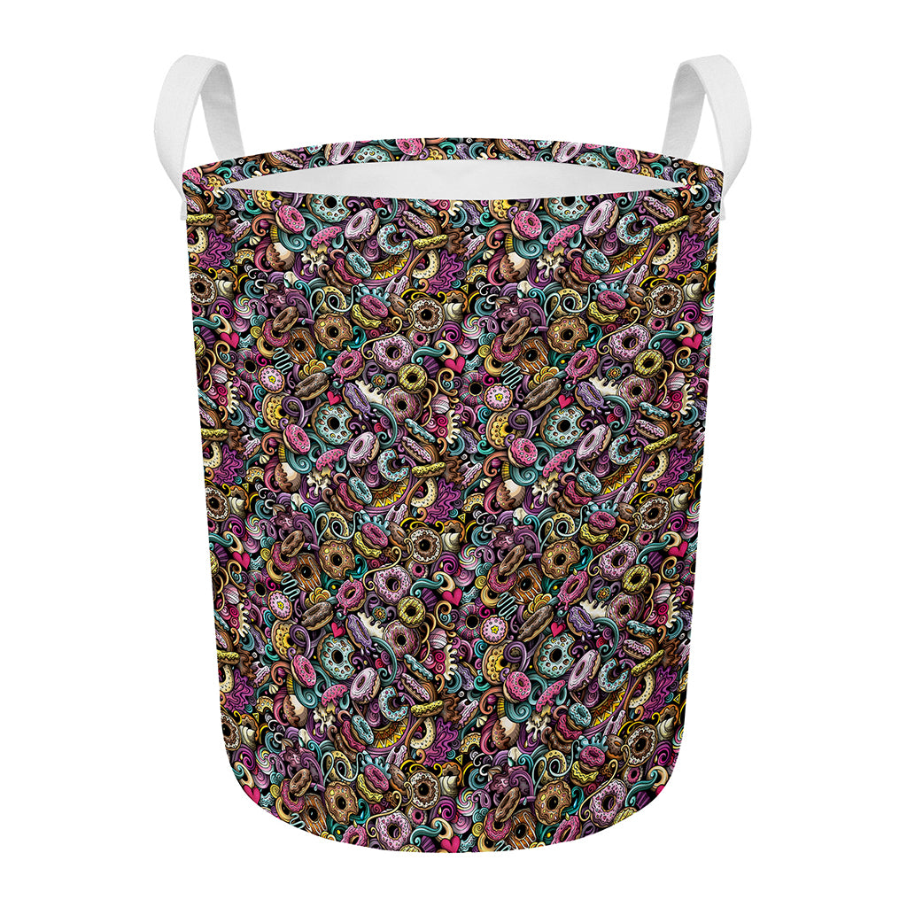 Graffiti Donut Pattern Print Round Laundry Basket