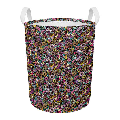 Graffiti Donut Pattern Print Round Laundry Basket