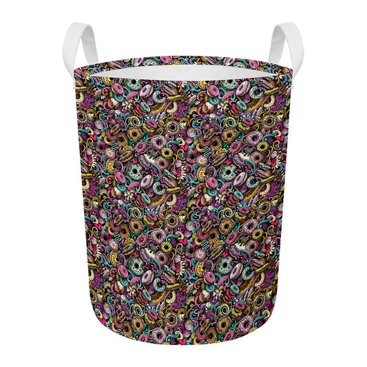 Graffiti Donut Pattern Print Round Laundry Basket