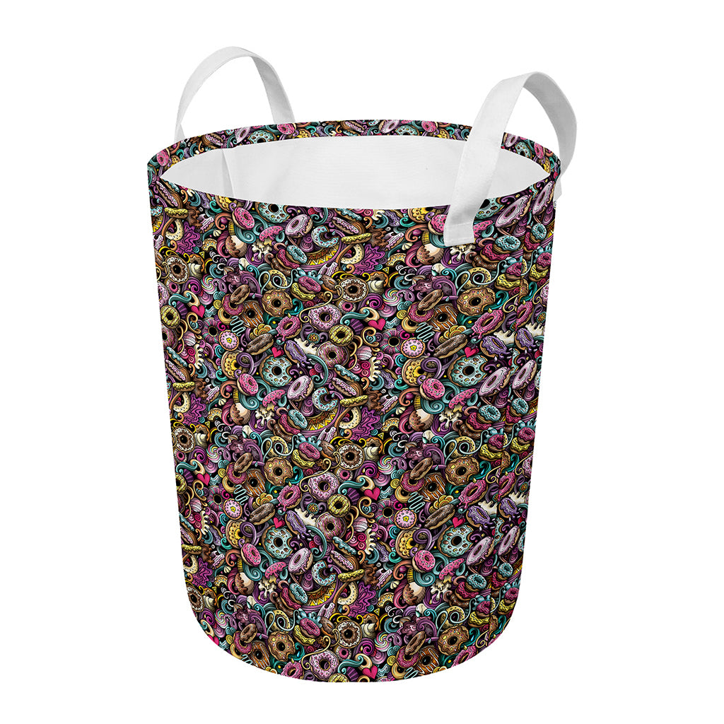 Graffiti Donut Pattern Print Round Laundry Basket