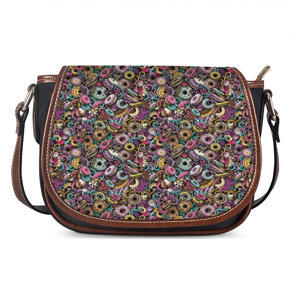 Graffiti Donut Pattern Print Saddle Bag