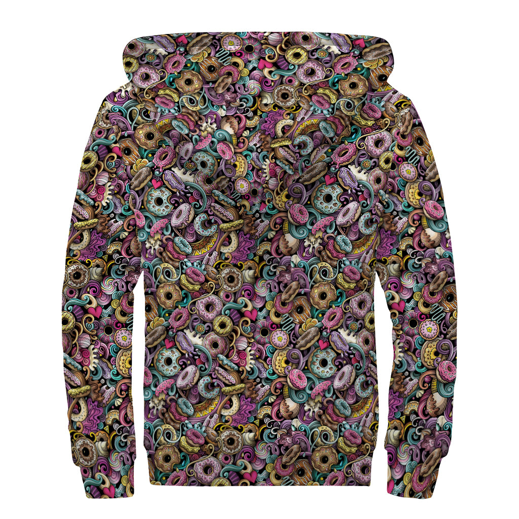 Graffiti Donut Pattern Print Sherpa Lined Zip Up Hoodie