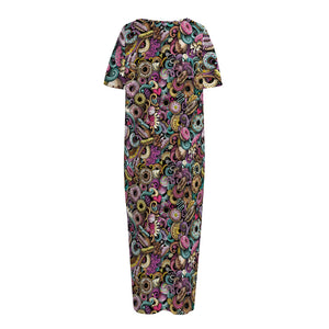 Graffiti Donut Pattern Print Short Sleeve Long Nightdress