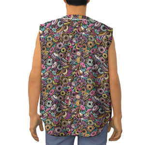 Graffiti Donut Pattern Print Sleeveless Baseball Jersey