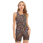 Graffiti Donut Pattern Print Sleeveless One Piece Swimsuit