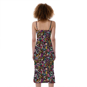 Graffiti Donut Pattern Print Slim Fit Midi Cami Dress