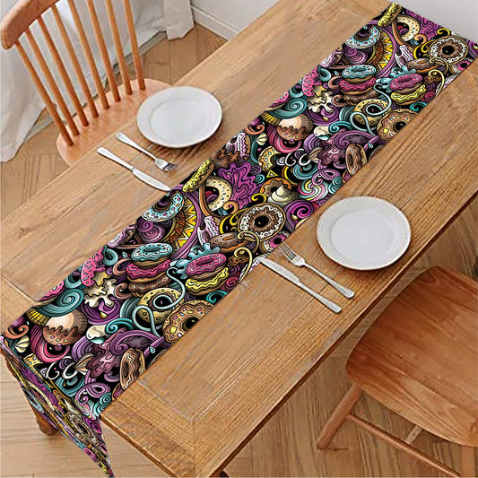 Graffiti Donut Pattern Print Table Runner