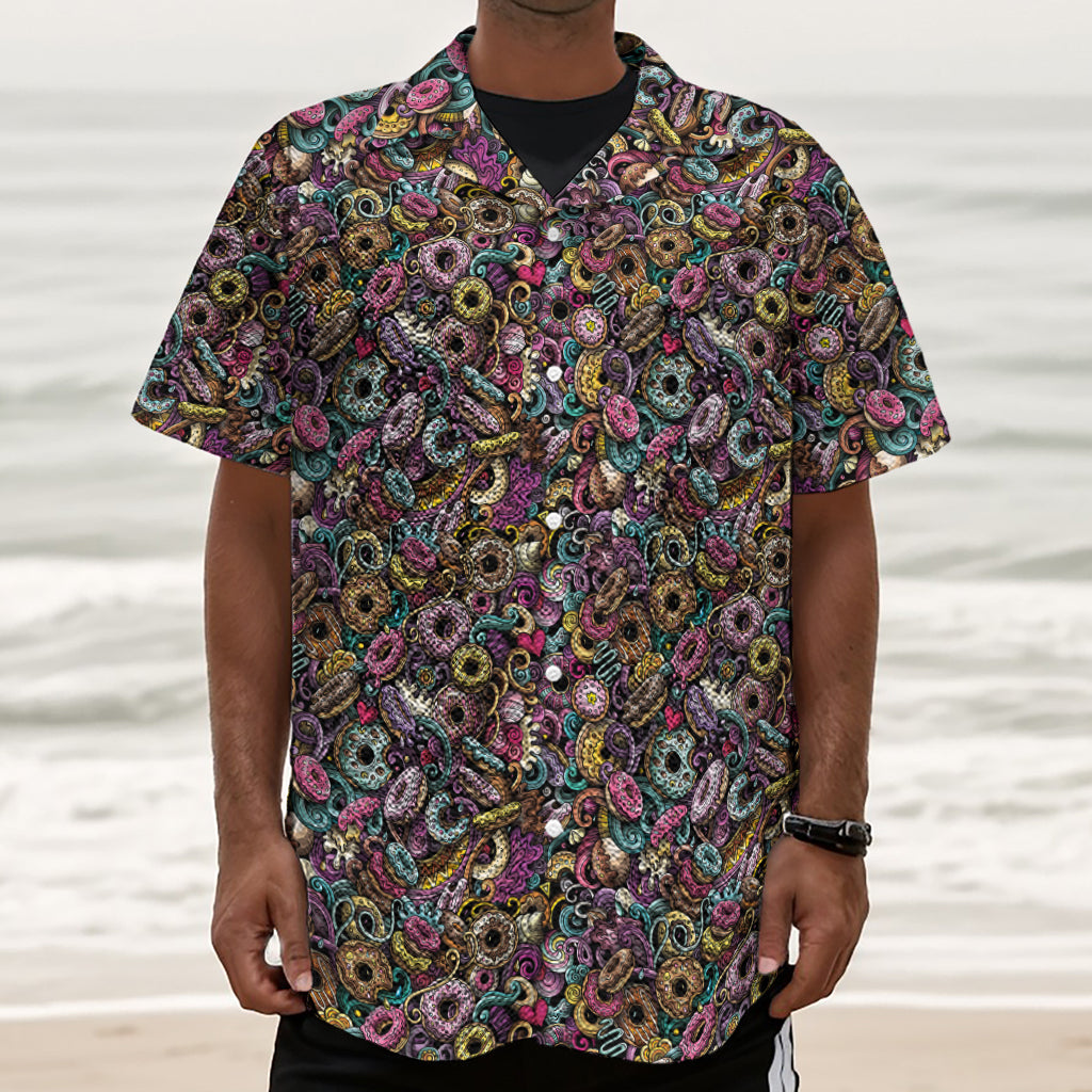 Graffiti Donut Pattern Print Textured Short Sleeve Shirt