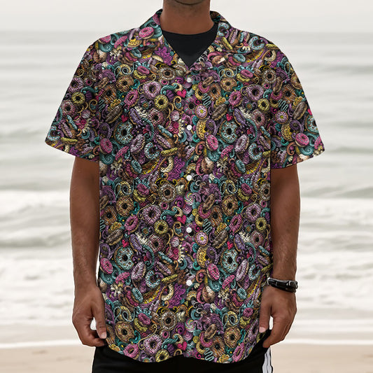 Graffiti Donut Pattern Print Textured Short Sleeve Shirt