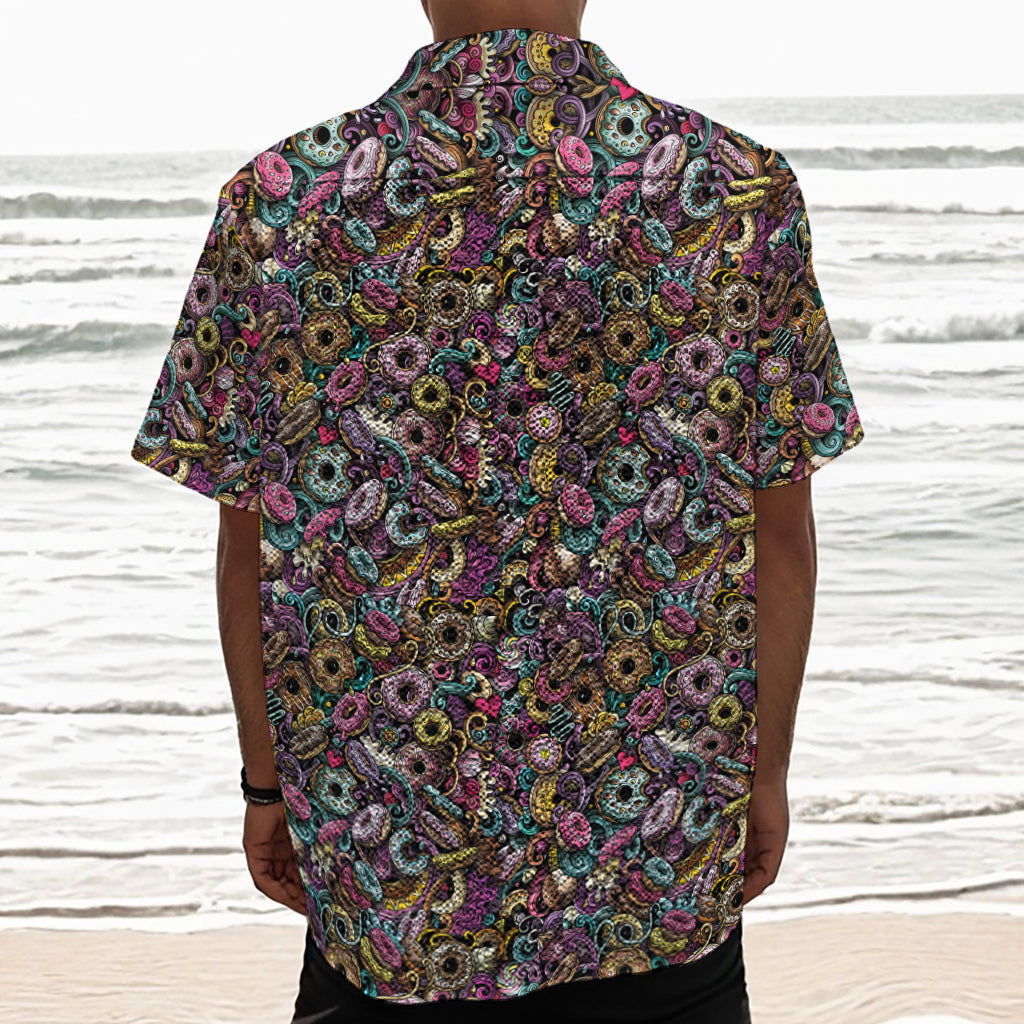 Graffiti Donut Pattern Print Textured Short Sleeve Shirt