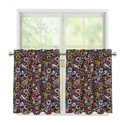 Graffiti Donut Pattern Print Tier Curtains