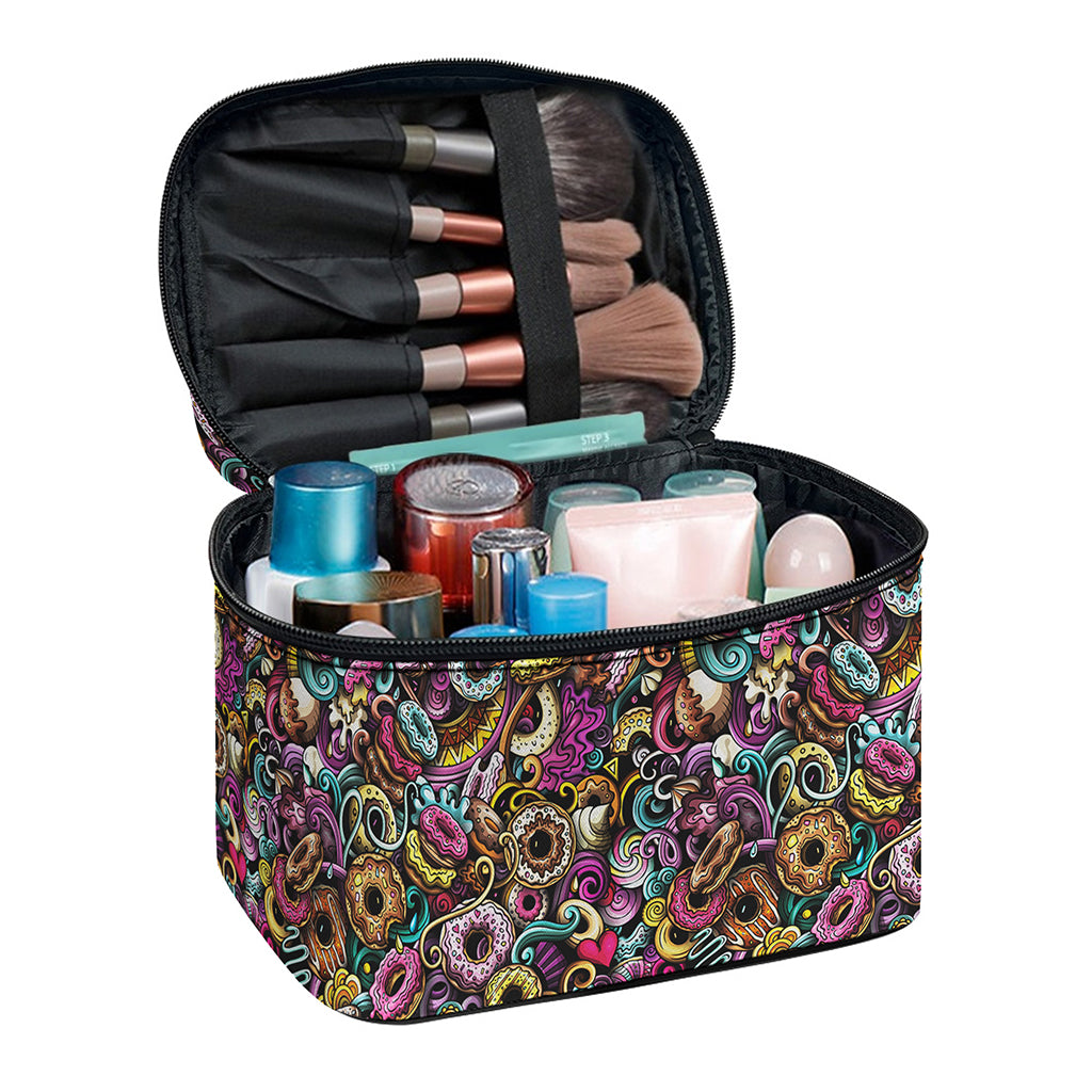Graffiti Donut Pattern Print Travel Makeup Bag