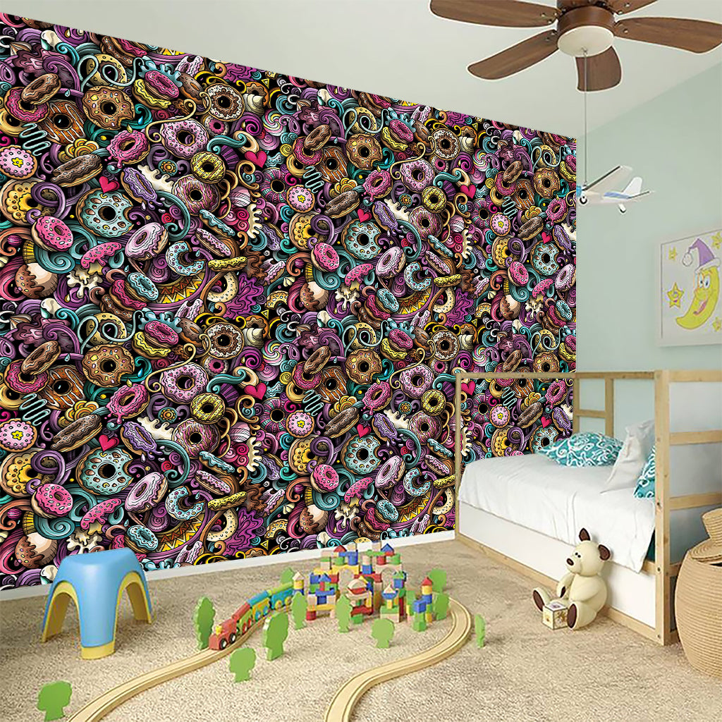 Graffiti Donut Pattern Print Wall Sticker