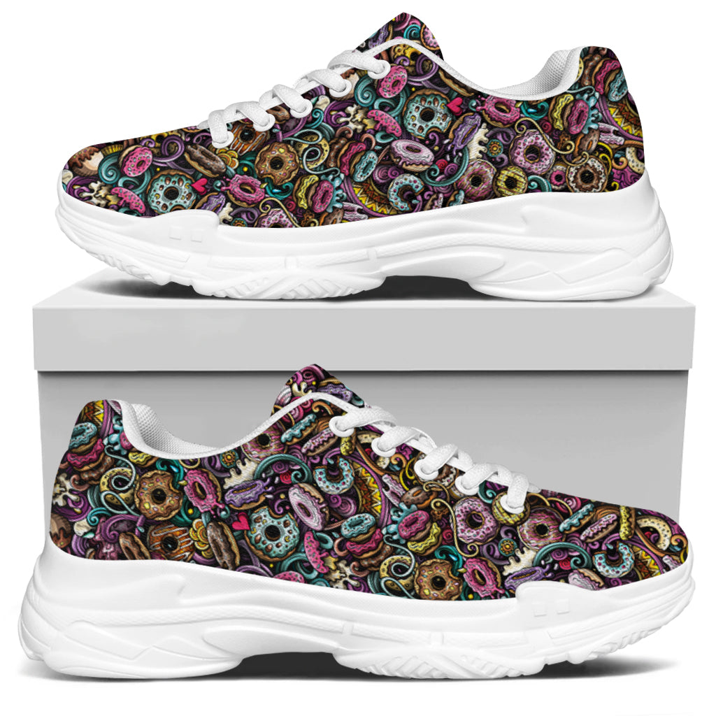 Graffiti Donut Pattern Print White Chunky Shoes