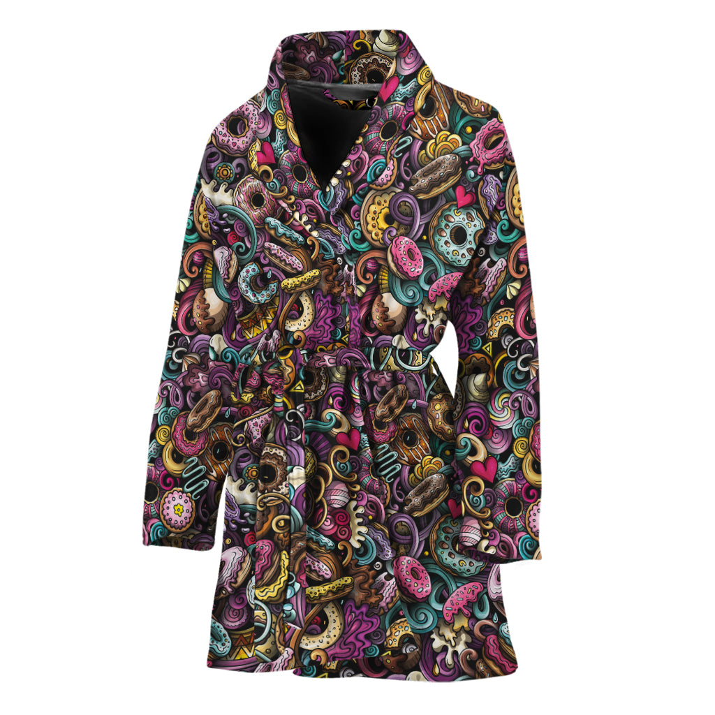 Graffiti Donut Pattern Print Women's Bathrobe