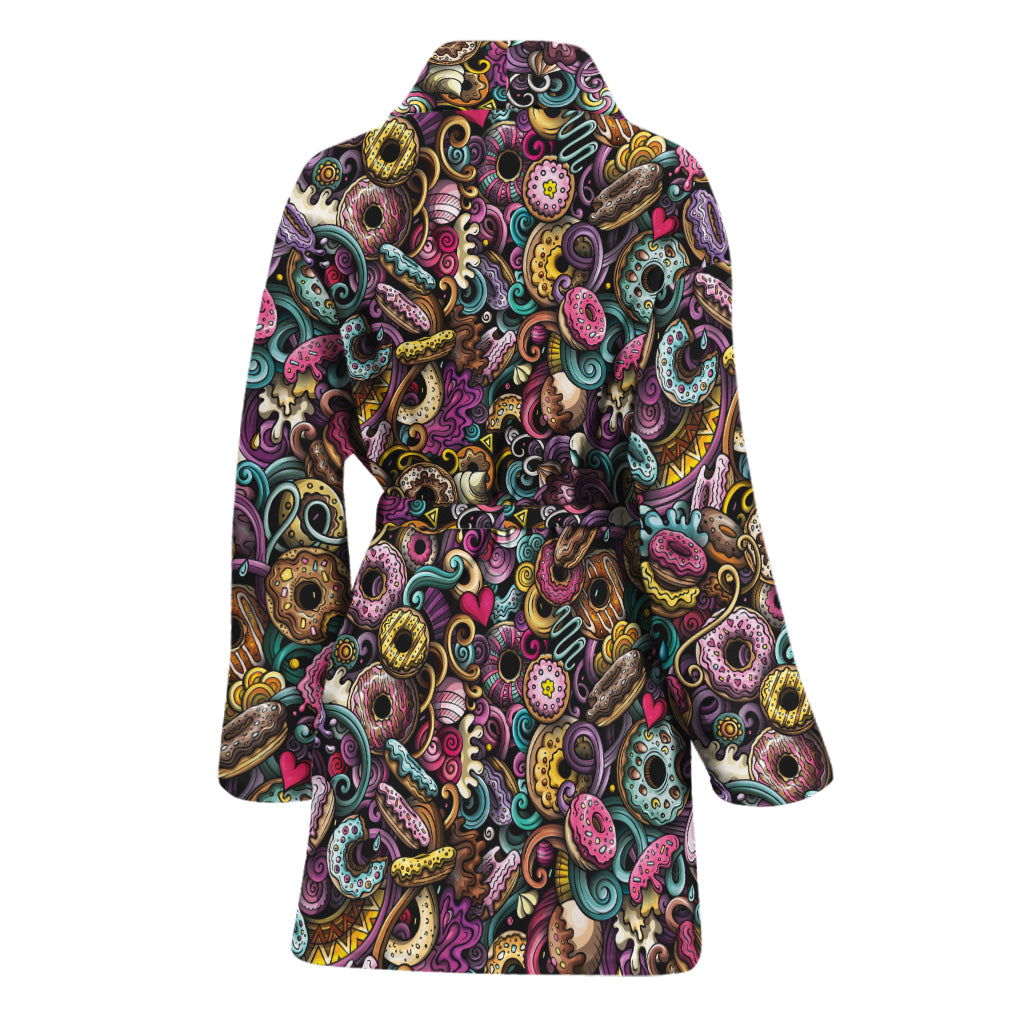 Graffiti Donut Pattern Print Women's Bathrobe