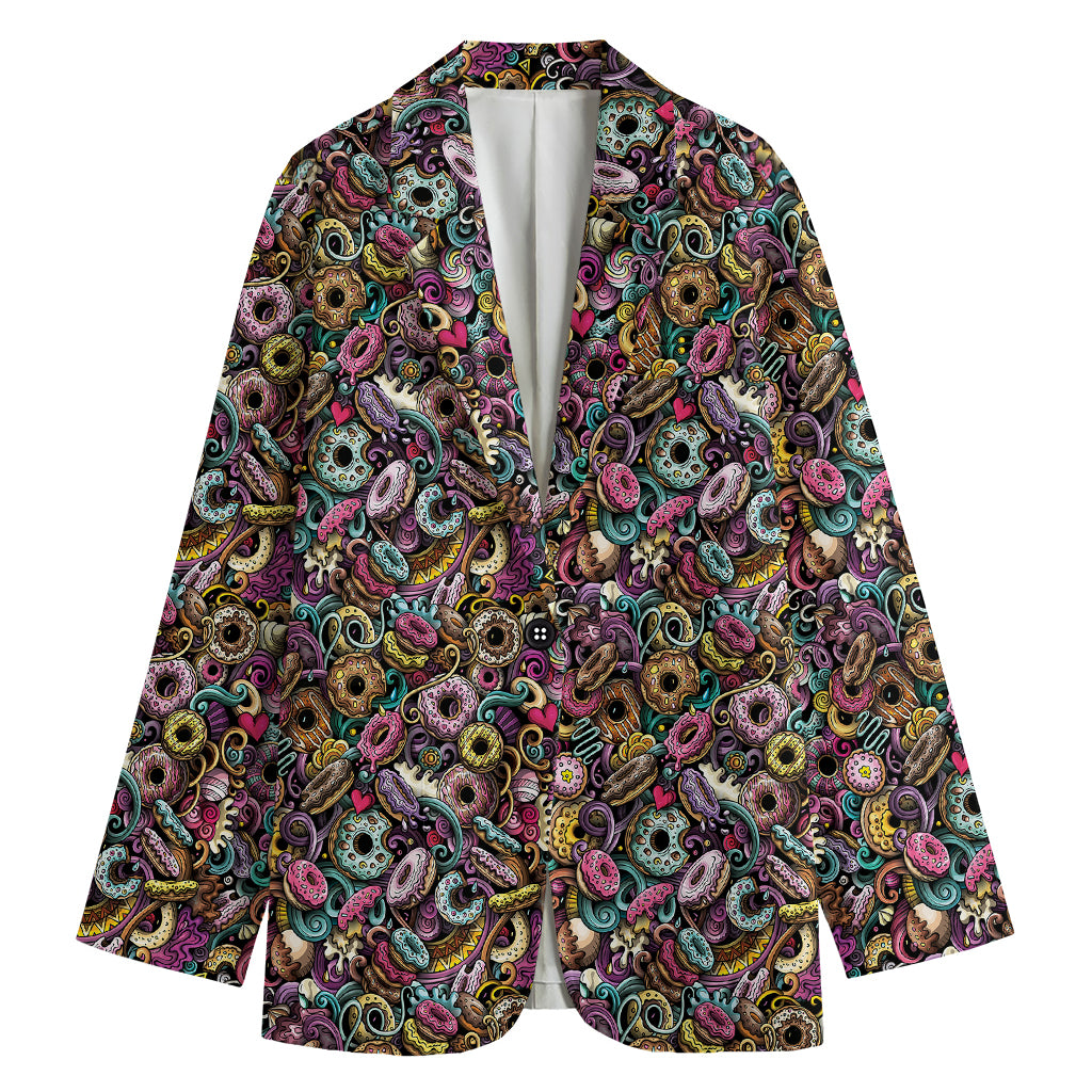 Graffiti Donut Pattern Print Women's Cotton Blazer