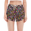 Graffiti Donut Pattern Print Women's Split Running Shorts