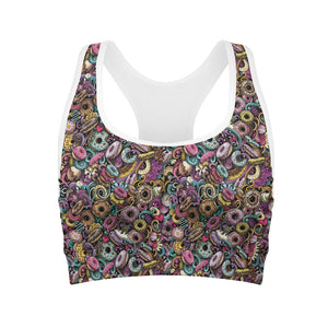 Graffiti Donut Pattern Print Women's Sports Bra