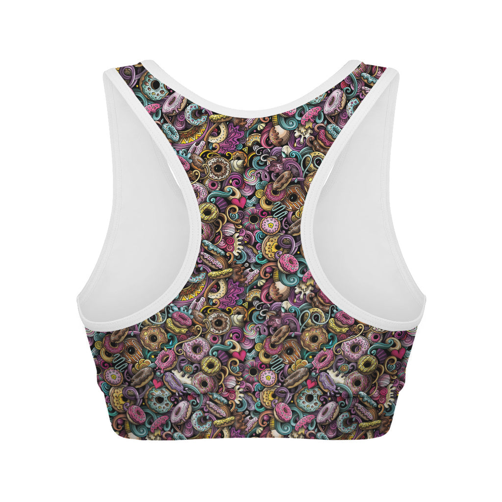 Graffiti Donut Pattern Print Women's Sports Bra