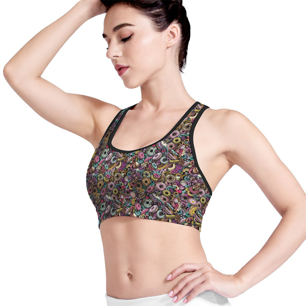 Graffiti Donut Pattern Print Women's Sports Bra