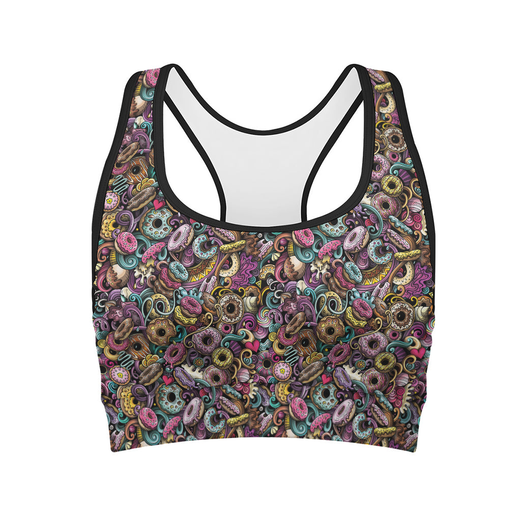 Graffiti Donut Pattern Print Women's Sports Bra