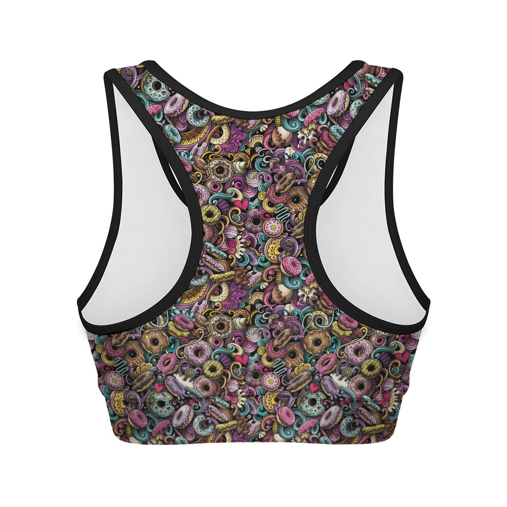 Graffiti Donut Pattern Print Women's Sports Bra