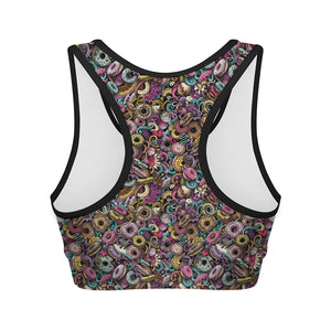 Graffiti Donut Pattern Print Women's Sports Bra