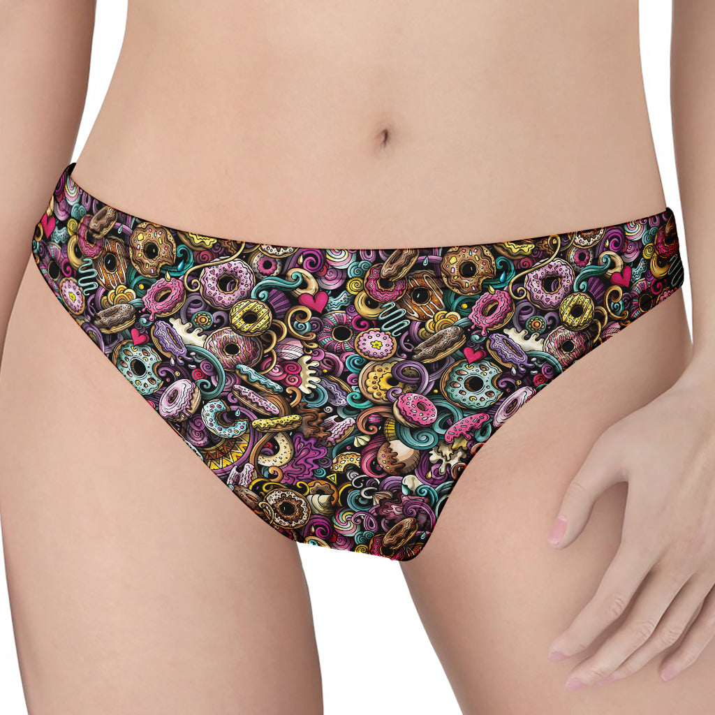 Graffiti Donut Pattern Print Women's Thong