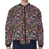 Graffiti Donut Pattern Print Zip Sleeve Bomber Jacket