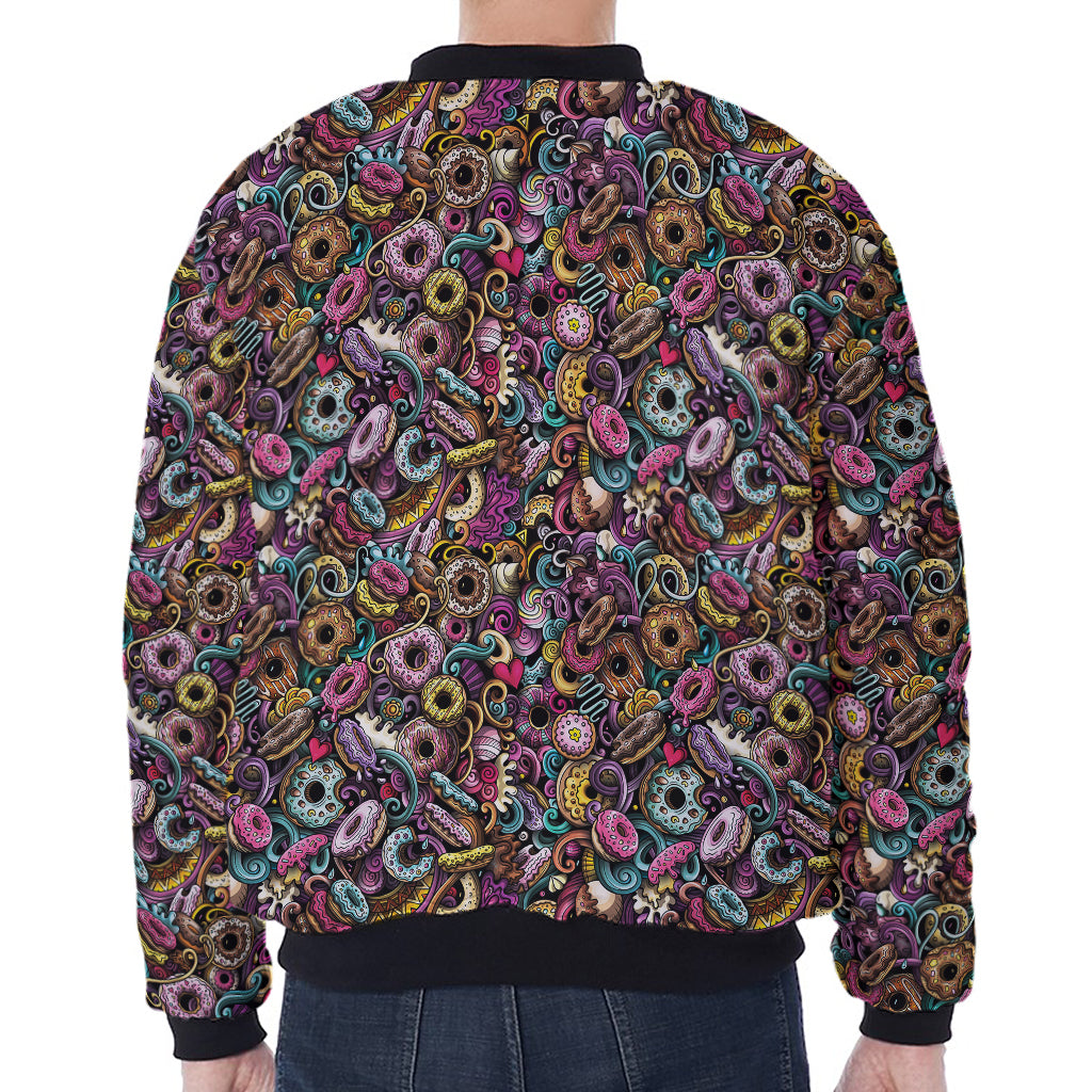 Graffiti Donut Pattern Print Zip Sleeve Bomber Jacket