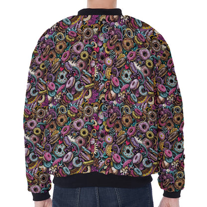Graffiti Donut Pattern Print Zip Sleeve Bomber Jacket