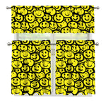 Graffiti Happy Emoji Pattern Print 3 Piece Kitchen Curtains