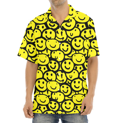 Graffiti Happy Emoji Pattern Print Aloha Shirt
