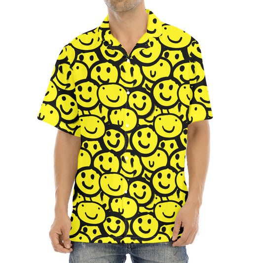 Graffiti Happy Emoji Pattern Print Aloha Shirt