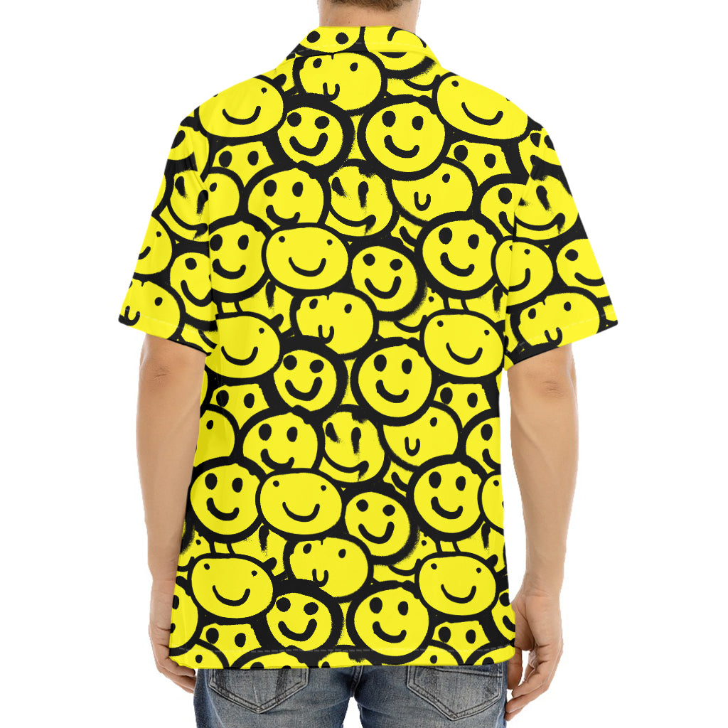 Graffiti Happy Emoji Pattern Print Aloha Shirt