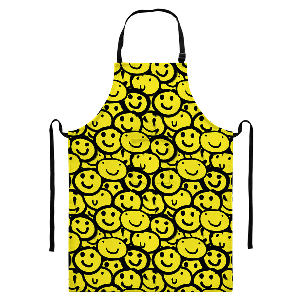 Graffiti Happy Emoji Pattern Print Bib Apron With Pocket