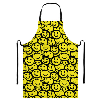 Graffiti Happy Emoji Pattern Print Bib Apron With Pocket