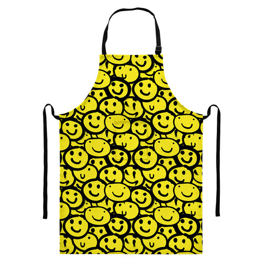 Graffiti Happy Emoji Pattern Print Bib Apron With Pocket