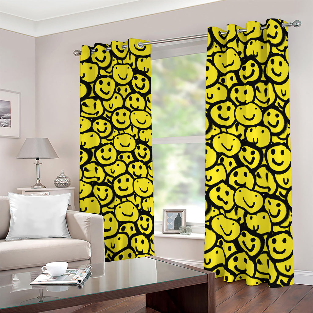 Graffiti Happy Emoji Pattern Print Blackout Grommet Curtains