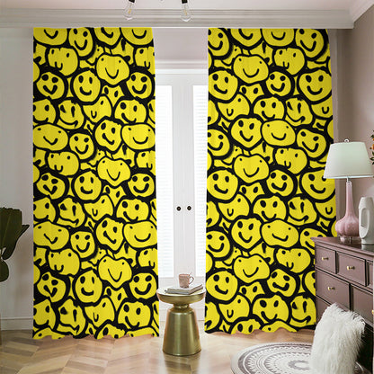 Graffiti Happy Emoji Pattern Print Blackout Pencil Pleat Curtains