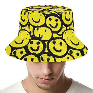 Graffiti Happy Emoji Pattern Print Bucket Hat